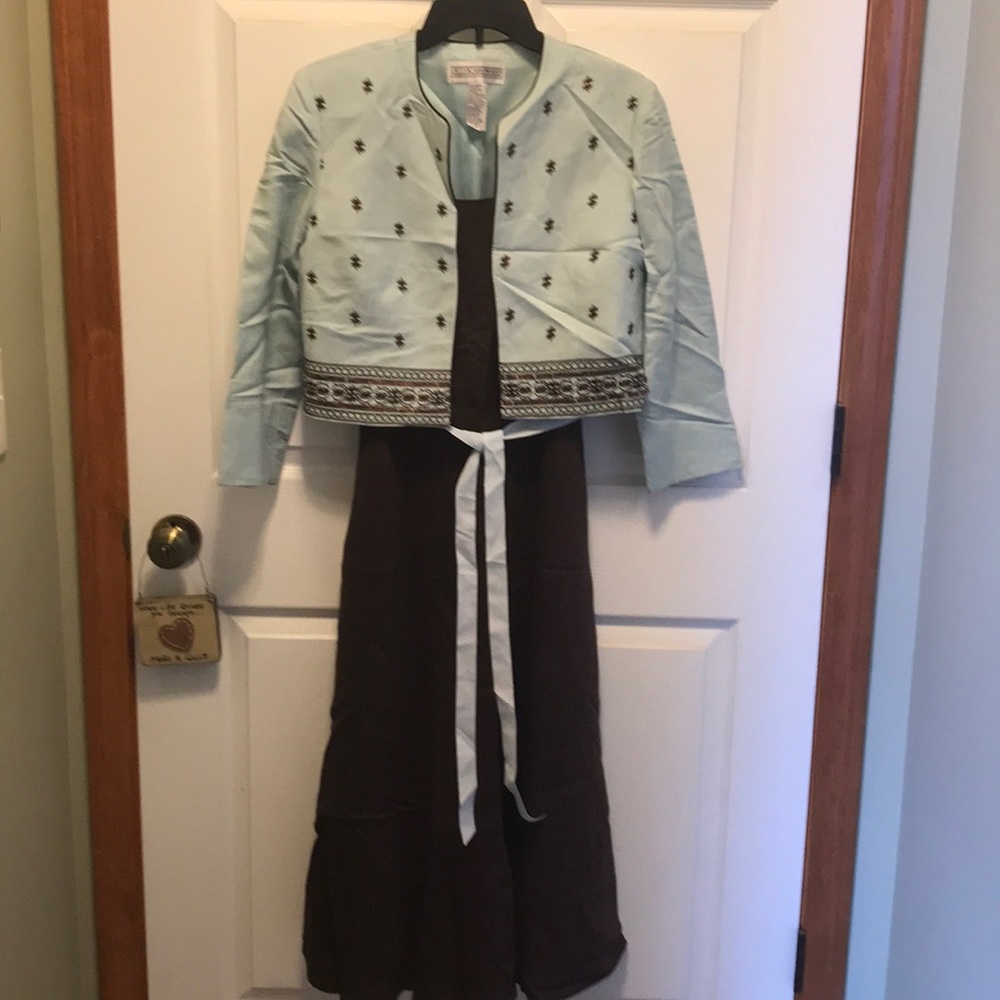 Linen blend dress and jacket set